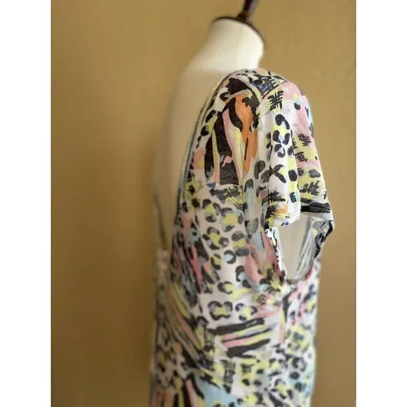 ZARA TRF Woman Colorful Printed Low Back Short Sleeve Casual T Shirt Top Size M - Picture 5 of 12